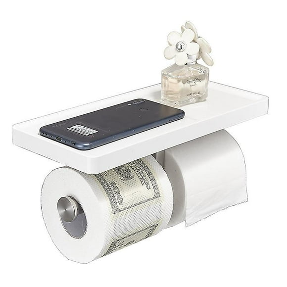 Wall Mounted Stainless Steel Double Toilet Shelf Toilet Paper Dispenser Bathroom Shelf White Painting One Piece