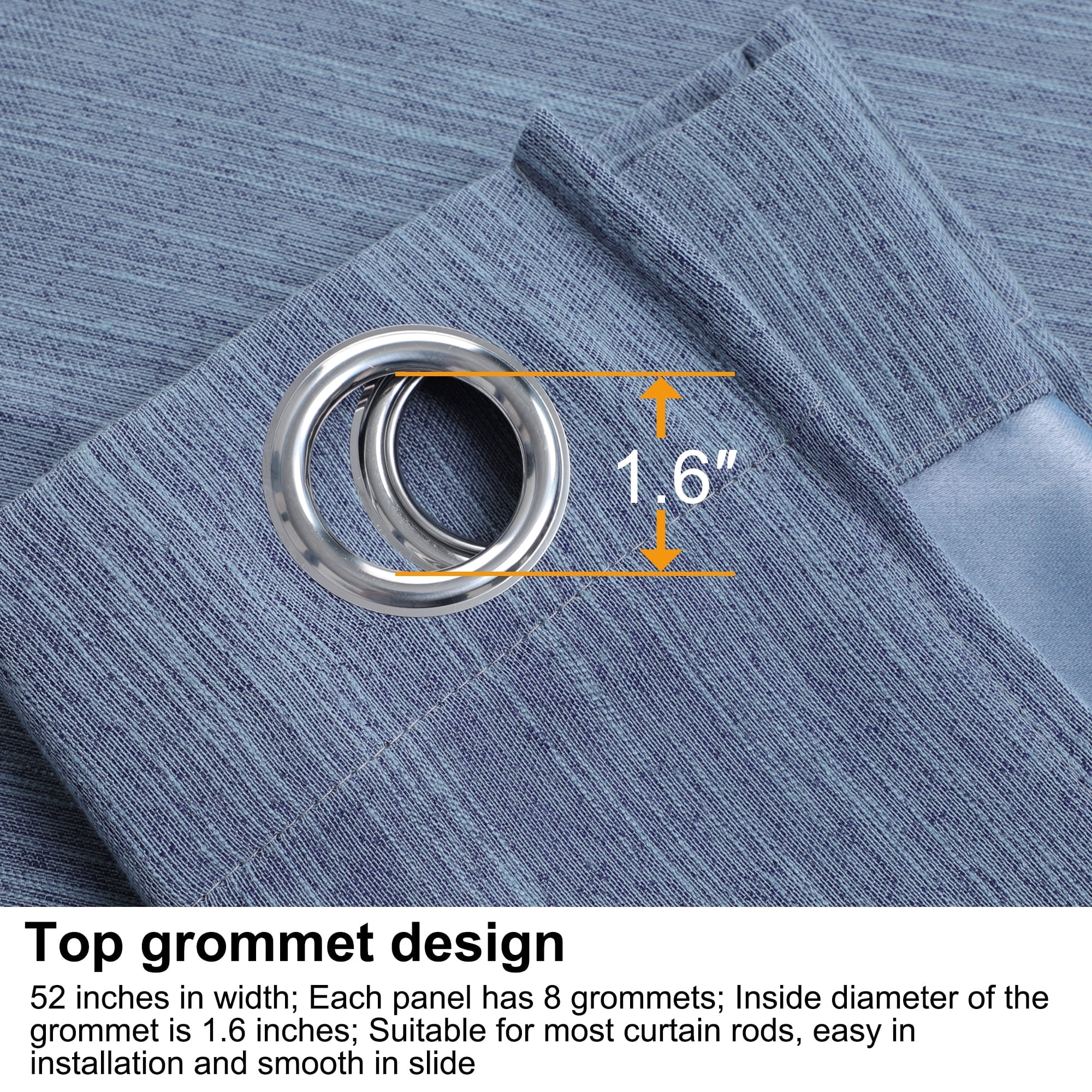 Unique Bargains 2 Panels Linen Look Blackout Curtains for Bedroom Steel Blue 52"W x 63"L
