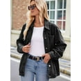 thumbnail image 4 of Women's Oversized Denim Jacket Casual Long Sleeve Button Jean Jacket Coat Loose Boyfriend Jackets Trendy Shacket Black & Gray S, 4 of 7