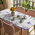 thumbnail image 3 of Purple Flowers Table Cloths for 3 Foot Rectangle Tables, Weeping Spring Floral Bicycle Wooden Patio Waterproof Elastic Fitted Tablecloths, Washable Rectangular Table Cover for Camping, 3 of 8