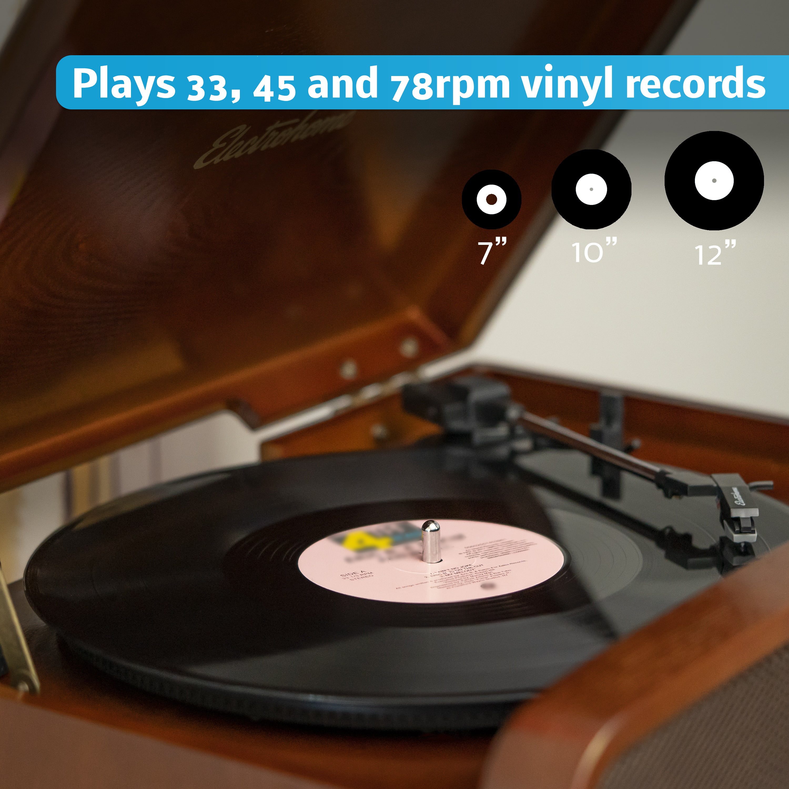 Electrohome Vinyl Record Player, Bluetooth Radio CD Vinyl to MP3, 32GB USB Drive - image 2 of 9