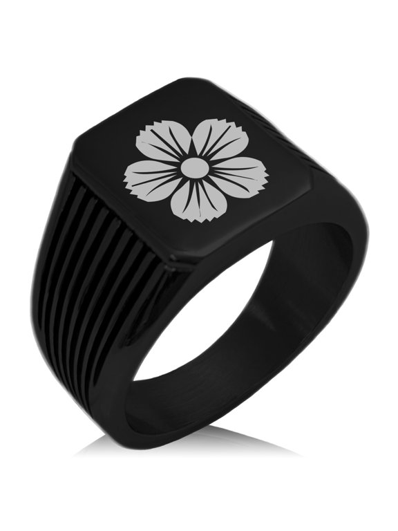 Stainless Steel Saito I Samurai Crest Needle Stripe Pattern Biker Style Polished Ring
