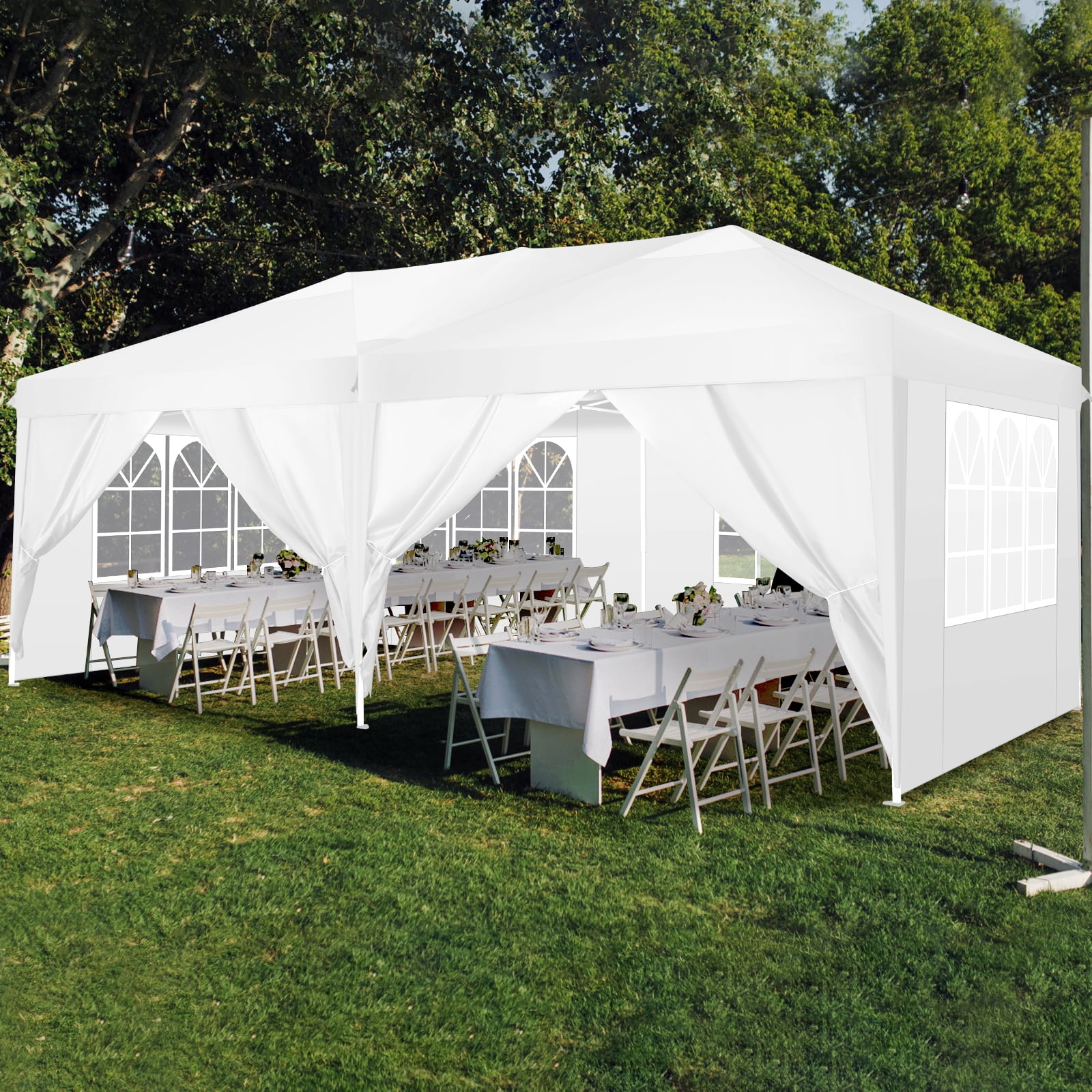 HOTEEL 10x20 Pop up Canopy Tent, Protable Canopy Tent with 6 Sidewalls Waterproof Commercial Pop up Tent for Parties, Wedding, Camping, Courtyard with Carry Bag,White