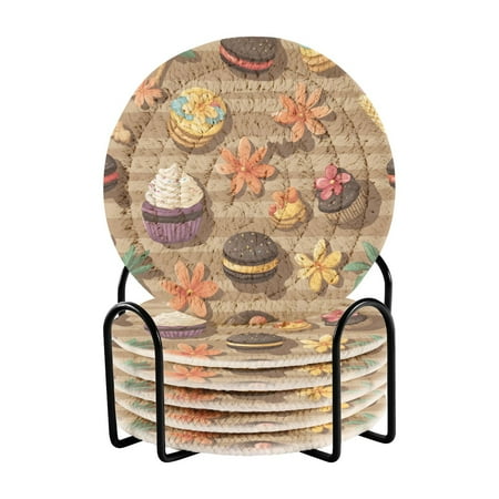 

6-Pack Polyester Coil Coasters with Holder - Heat-Resistant (140℃) Non-Slip & Durable，Cookies