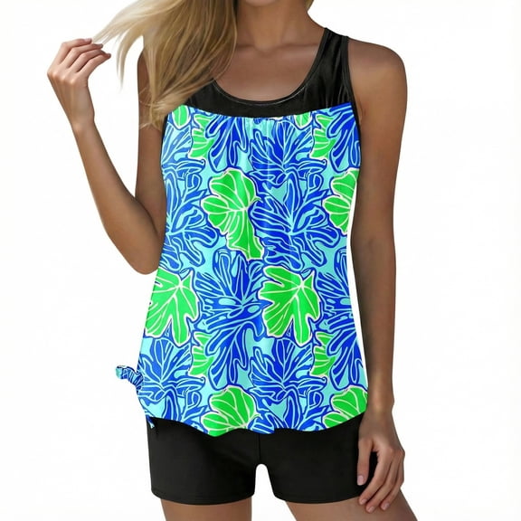 Wovix 2 Piece Tankini Swimsuits for Women with Boyleg Shorts Crewneck Tummy Control Bathing Suits Athletic Swimwear Vacation