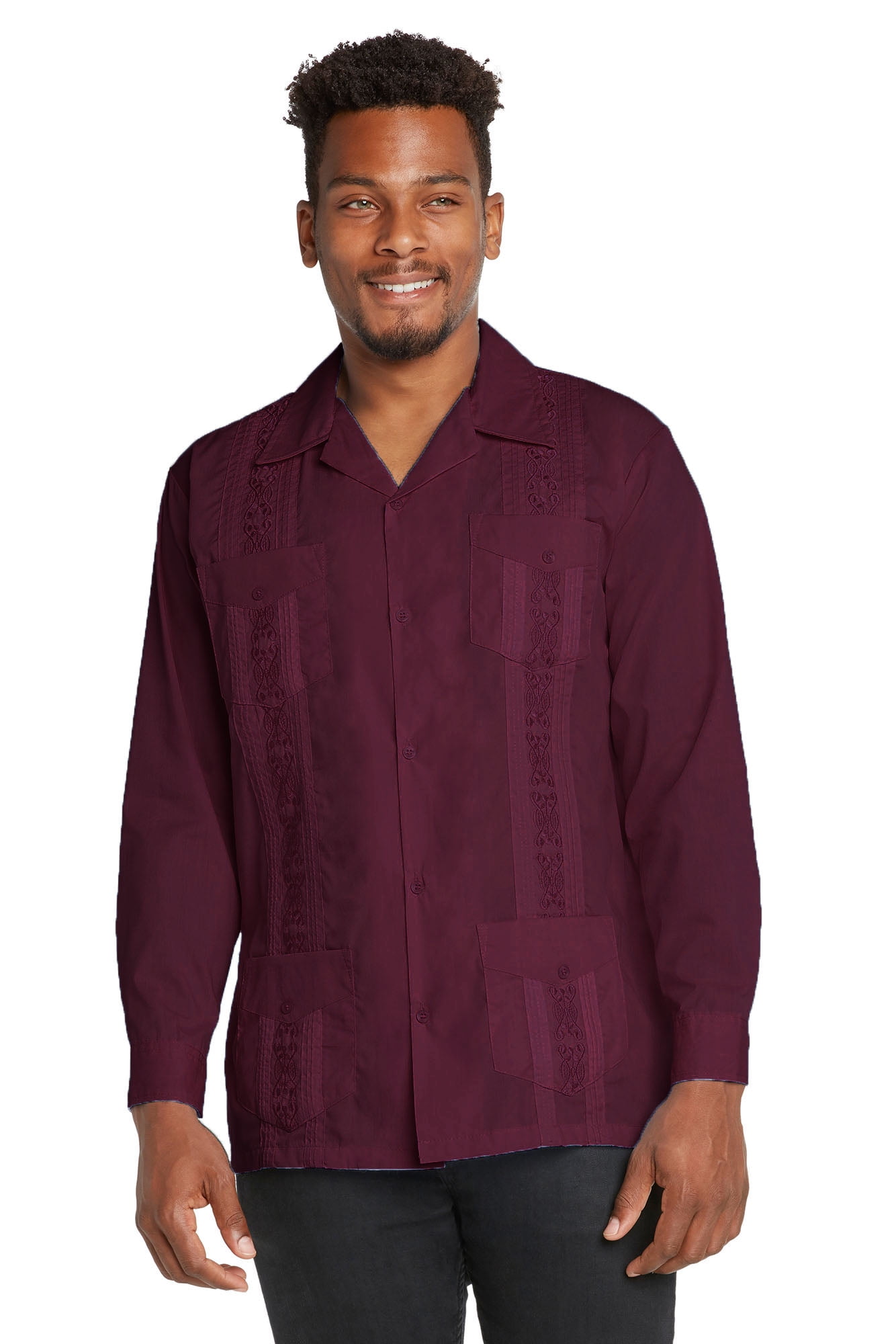 9 Crowns Essentials Men's Guayabera Button Down Shirt (Long Sleeve