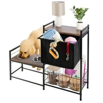 PETMAKER Elevated Dog Bowl Stand with Storage, Toy Bin Basket, and Bowls