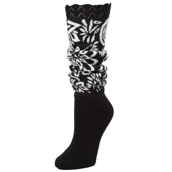 MeMoi Entrega Floral Slouched Extended Warm Crew Sock - Womens - Female, 9-11, Black