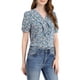 thumbnail image 5 of INSPIRAR CHIC Blusa de Manga Corta con Botones y Volantes de Estampado Floral para Mujeres Talla S Azul, 5 of 7