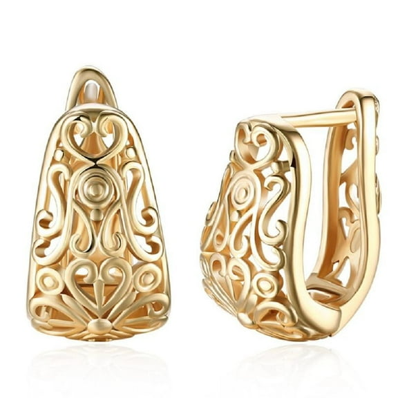18K Gold Plated Italian Filigree Leverback Hoop Earrings
