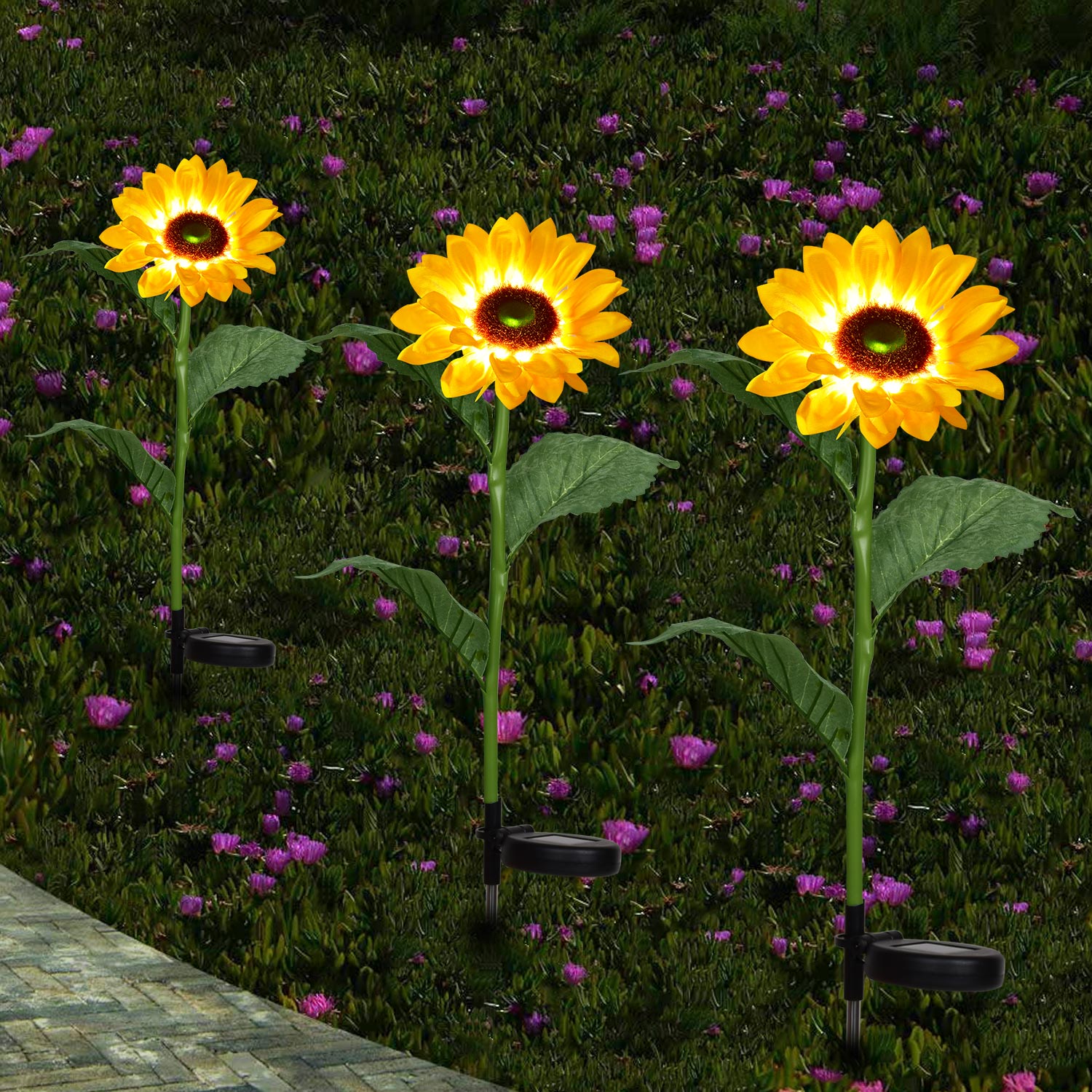 Coolmade Outdoor Sunflower Solar Garden Decor Yard Stake, 21'' Decorative Lights for Garden Patio Porch Backyard (2 Pack) - image 5 of 8