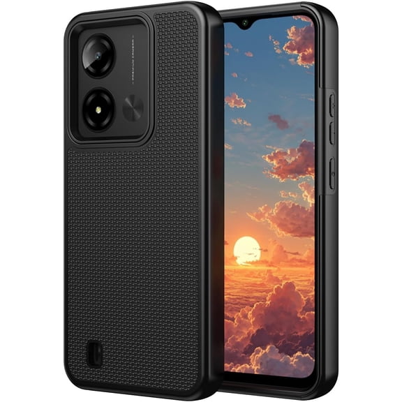 For Cloud Mobile Stratus C8 Prime MC8B654B Shockproof Hybrid Cell Phone Cover Case - Texturized Dotted Black