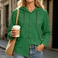 thumbnail image 6 of Zeijnsda Womens Hooded Coats Women's Thin Comfy Loose Hooded Cardigan Solid Color Cotton Linen Daily Outings Hoodies Fashion Button Long Sleeved Shirts, 6 of 7