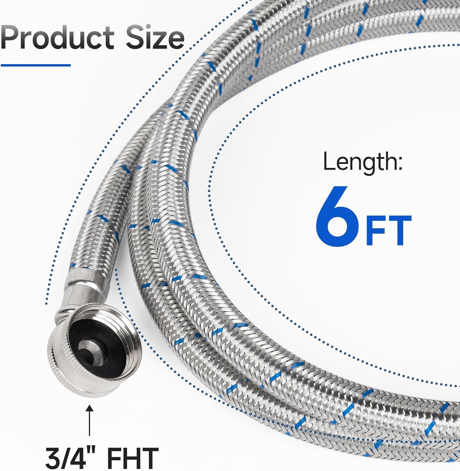 6 FT Washing Machine Hoses with 90 Degree Elbow, 3/4" FHT Stainless Steel Washer Hoses, For Short to Moderate-Distance Water Supply in Small & Medium Residences, Red & Blue (2-Pack)