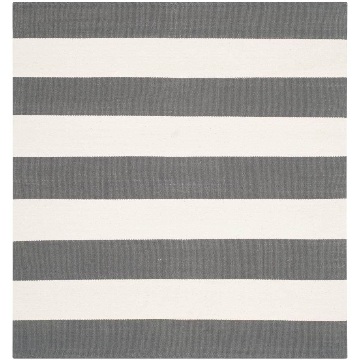 SAFAVIEH Montauk Saranna Striped Cotton Area Rug, Grey/Ivory, 8' x 8' Round