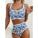 thumbnail image 3 of Conjunto de bikini Herseas para mujer, cintura alta, estampado floral, azul, 3 of 6