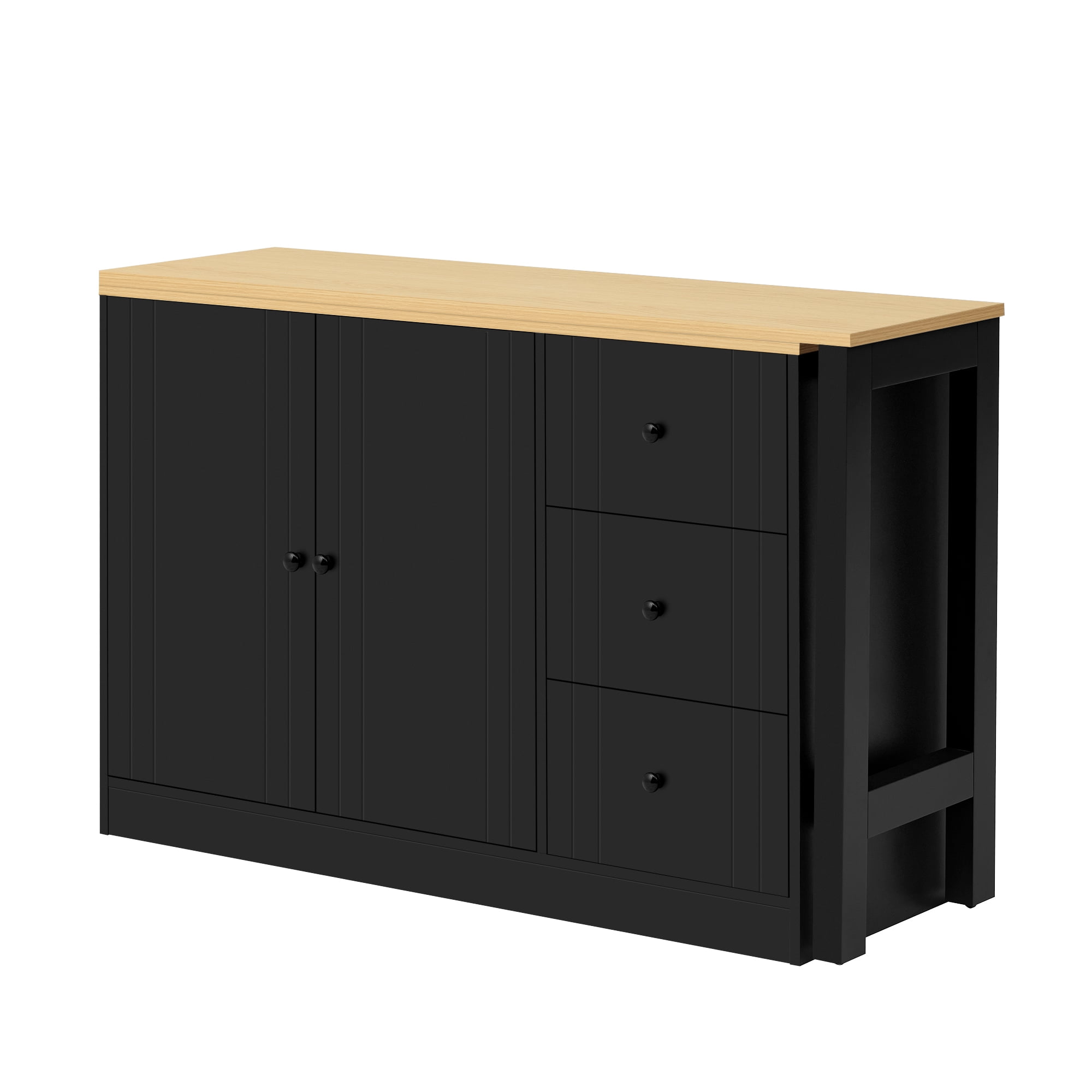 Aukfa Space-Saving Sideboard with 47" Extendable Dining Table,Buffet Cabinet for Kitchen Dining Living Room,Natural