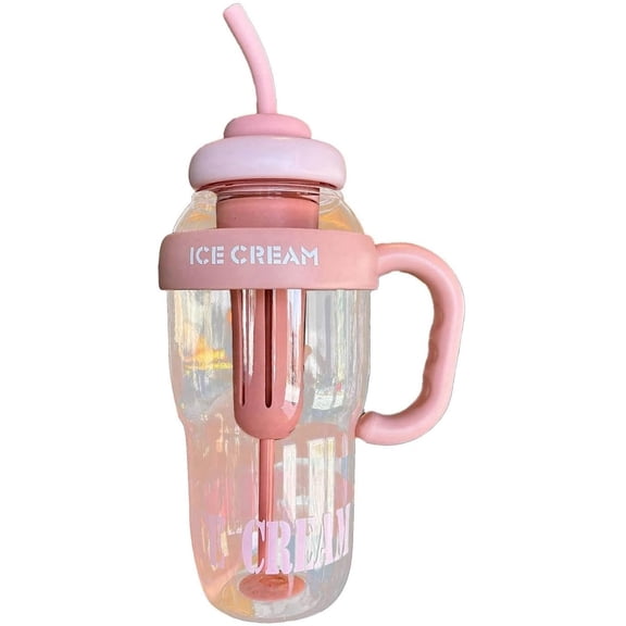 Water bottle with straw and handle - 40.6 oz large drinking bottle - Durable leak-proof design - For office, gym, outdoor use - pink