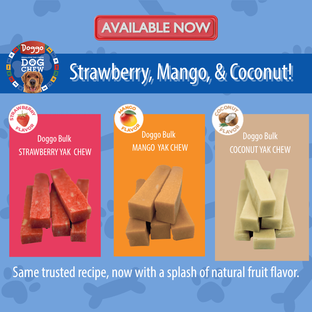 Doggo Dog Chew Natural Strawberry Flavor Yak Chews for Dogs, Long-Lasting, Large, 1 Pound, 5 Pieces