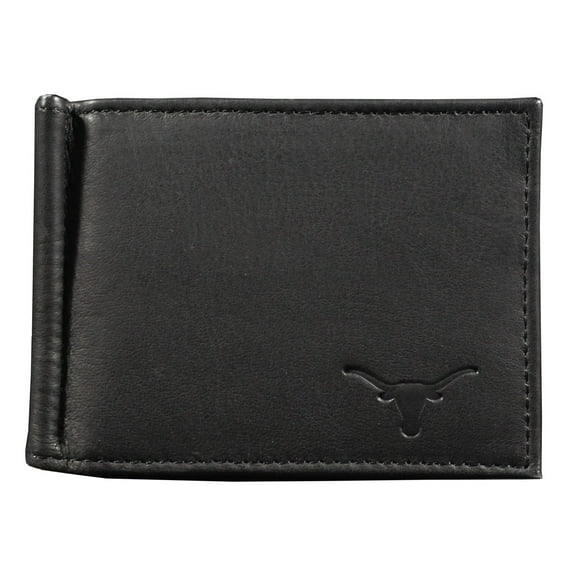 Texas Longhorns RFID Blocking Shield Black Leather Moneyclip Wallet