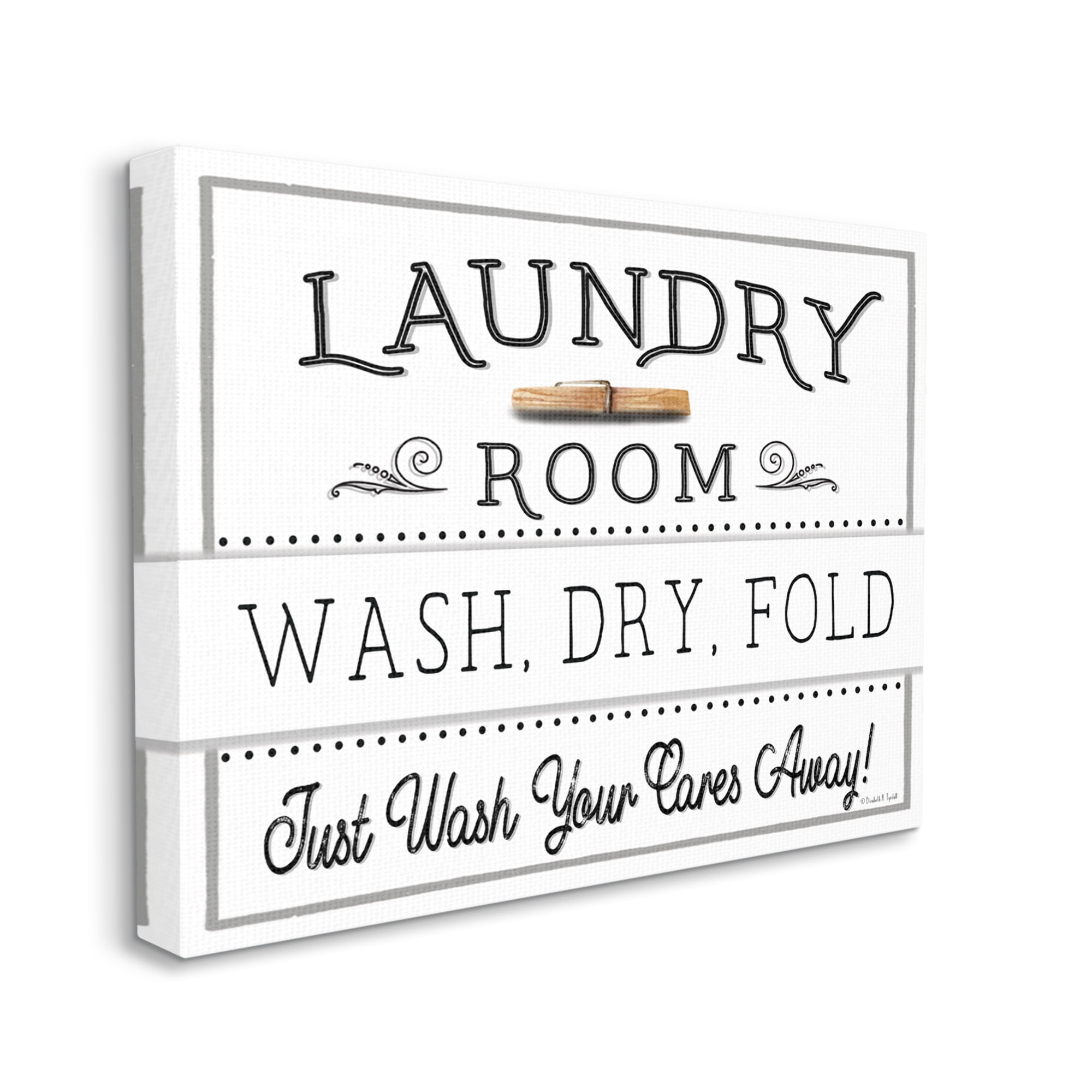 Stupell Industries Wash Cares Away Laundry Typography Painting Gallery Wrapped Canvas Art Print Wall Art, 20 x 16