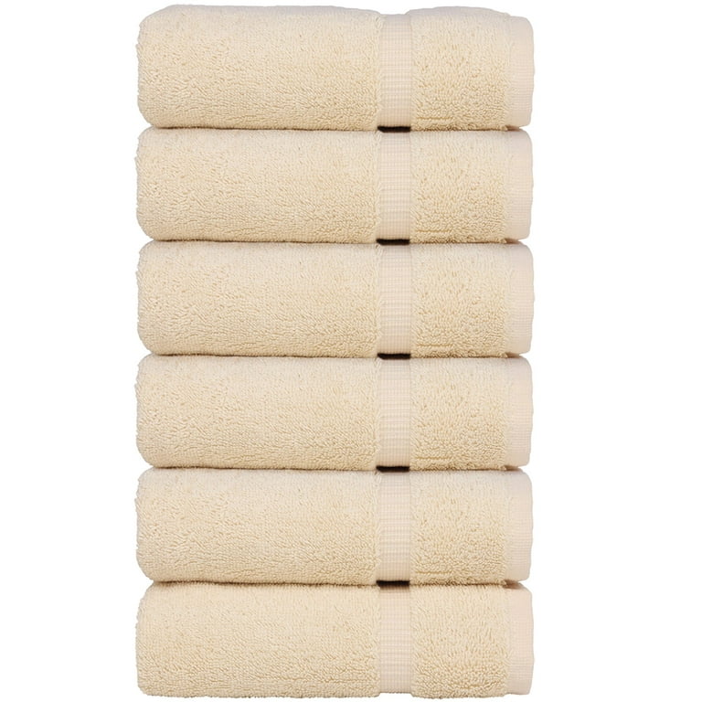 Luxury Hotel & Spa Towel Turkish Cotton Hand Towels - Beige - Dobby Border  - Set of 6 