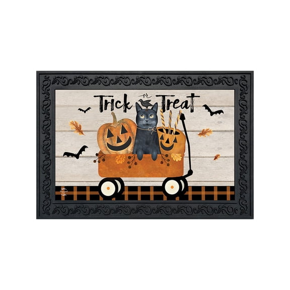 Briarwood Lane Halloween Doormat 30x18 Indoor Outdoor Trick Or Treat Wagon For Halloween Doormat