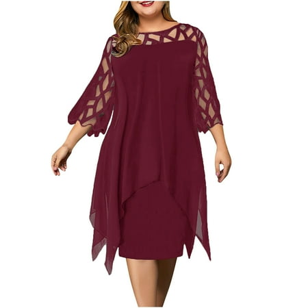 

SELONE Beach Dresses for Women Summer Dresses for Women 2023 Long Sleeve Plus Size Graphic Oversized Trendy Crewneck Mesh Gauze Round Neck Knee Length Fashion Beach Classy Y2K Soft Basic Wine XXXXXL