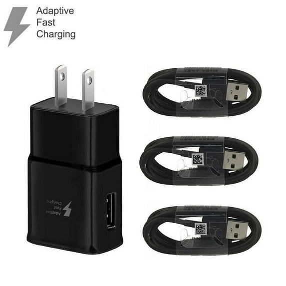 Adaptive Fast Charging Travel Wall Charger with 3x USB Type C Charger Cable Compatible with Asus Zenfone 7 - Black