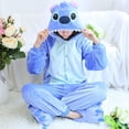 thumbnail image 2 of Unisex Winter One-Piece Cartoon Pink Blue Stitch Pajamas Polyester Warm Tight Sleeve Length To The Floor Cute Sleepwear Cosplay, 2 of 4