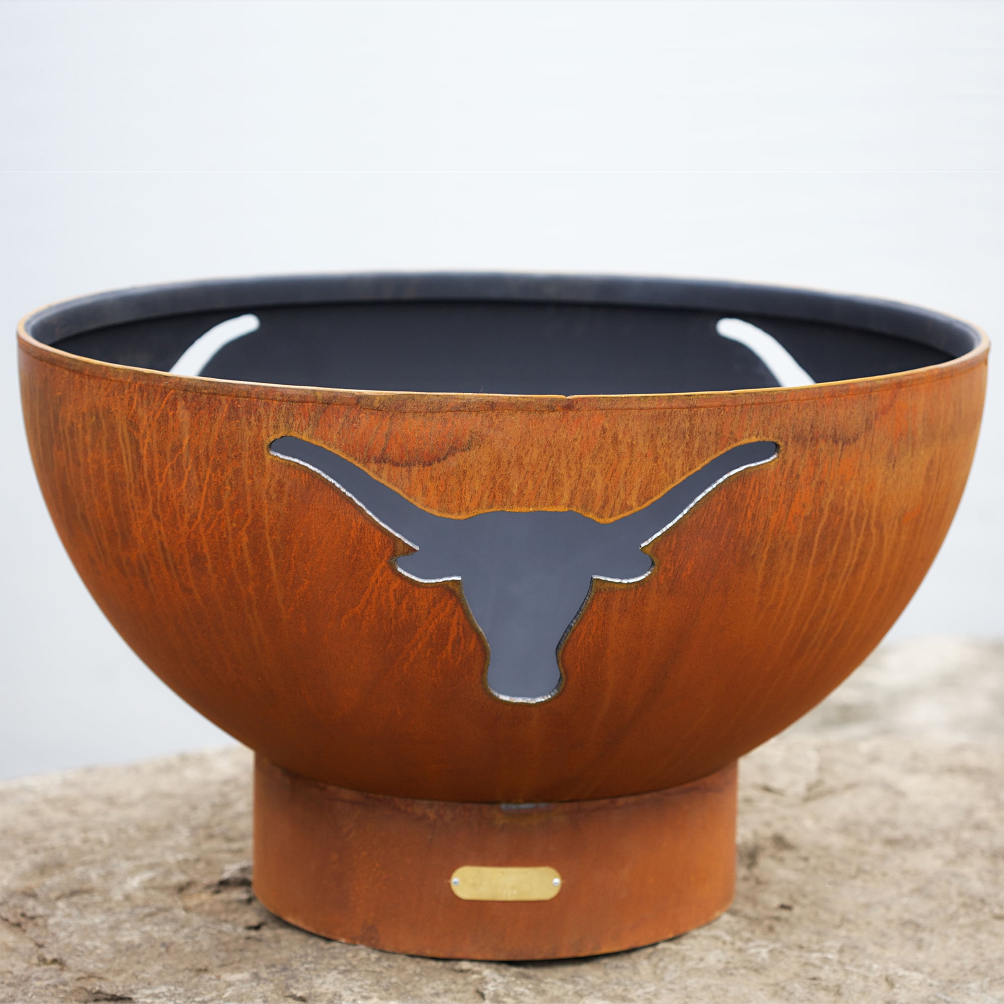 Long Horn Natural Gas Fire Pit Bowl Outdoor Patio Furniture Steel Firepit Iron Oxide Finish Includes Brass Burner Match Lit 50lbs Lava Rock Flex Line Kit and Plate