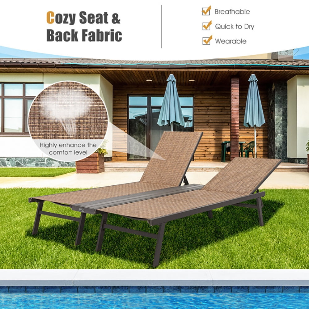 Aimee Lii 2-Person Patio Chaise Lounge with Middle Panel, Patio Loungers, Brown Aimee Lii 2-Person Patio Chaise Lounge with Middle Panel, Patio Loungers, Brown
