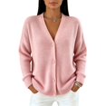 thumbnail image 2 of Resicozy Women's Long Sleeve Cardigan Sweaters Button Up V Neck Knit Tops Lightweight Oversized Business Pullover Pink 2XL, 2 of 5