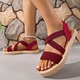 thumbnail image 4 of Pandaie Flat Sandals Womens Slip on Summer Beach Vacation Shoes Elastic Criss Cross Band Casual Walking Slides with Arch Support Wine 8, 4 of 6