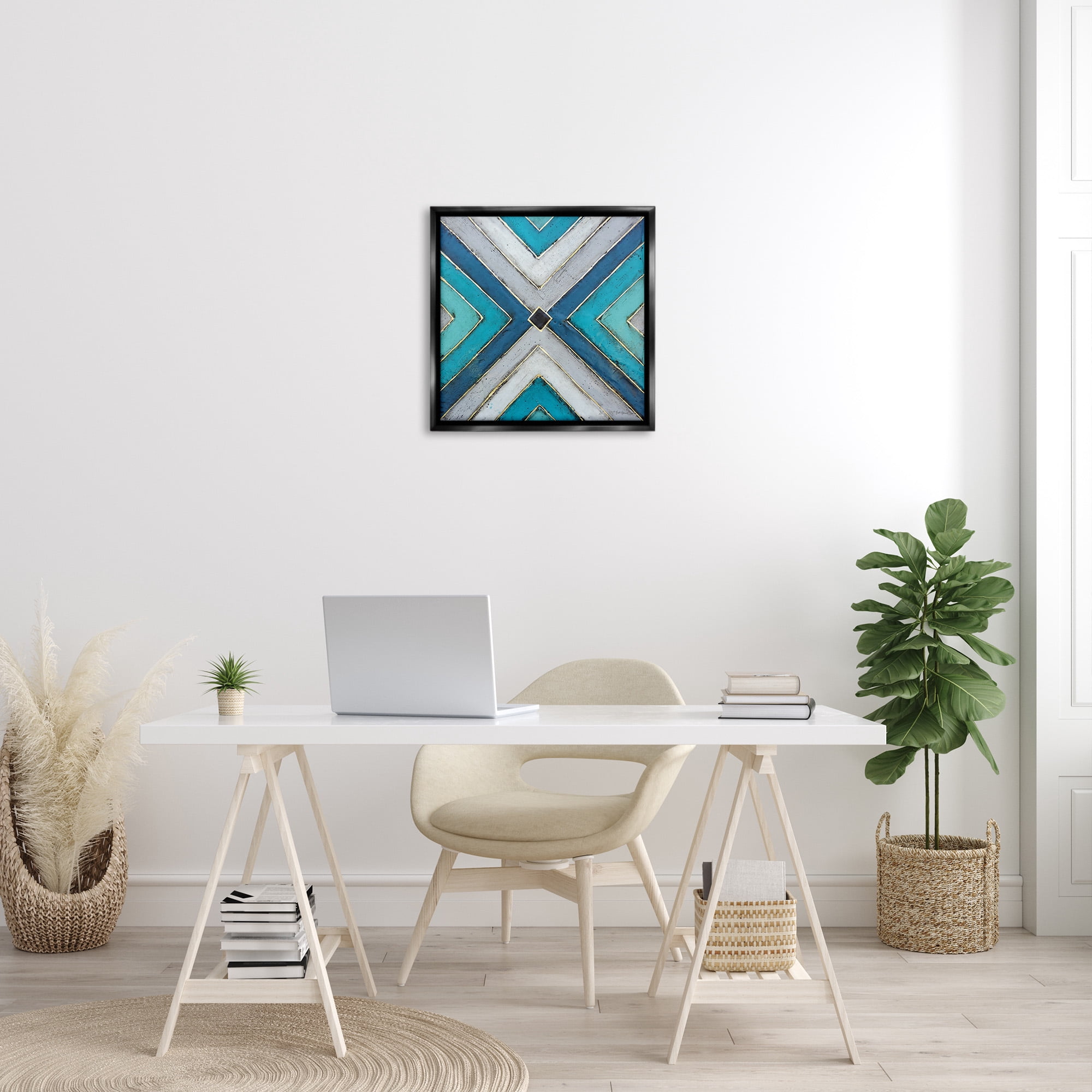 Stupell Industries Geometric Blue Symmetrical Design Abstract Photography Black Floater Framed Canvas Art Print Wall Art, 25 x 25