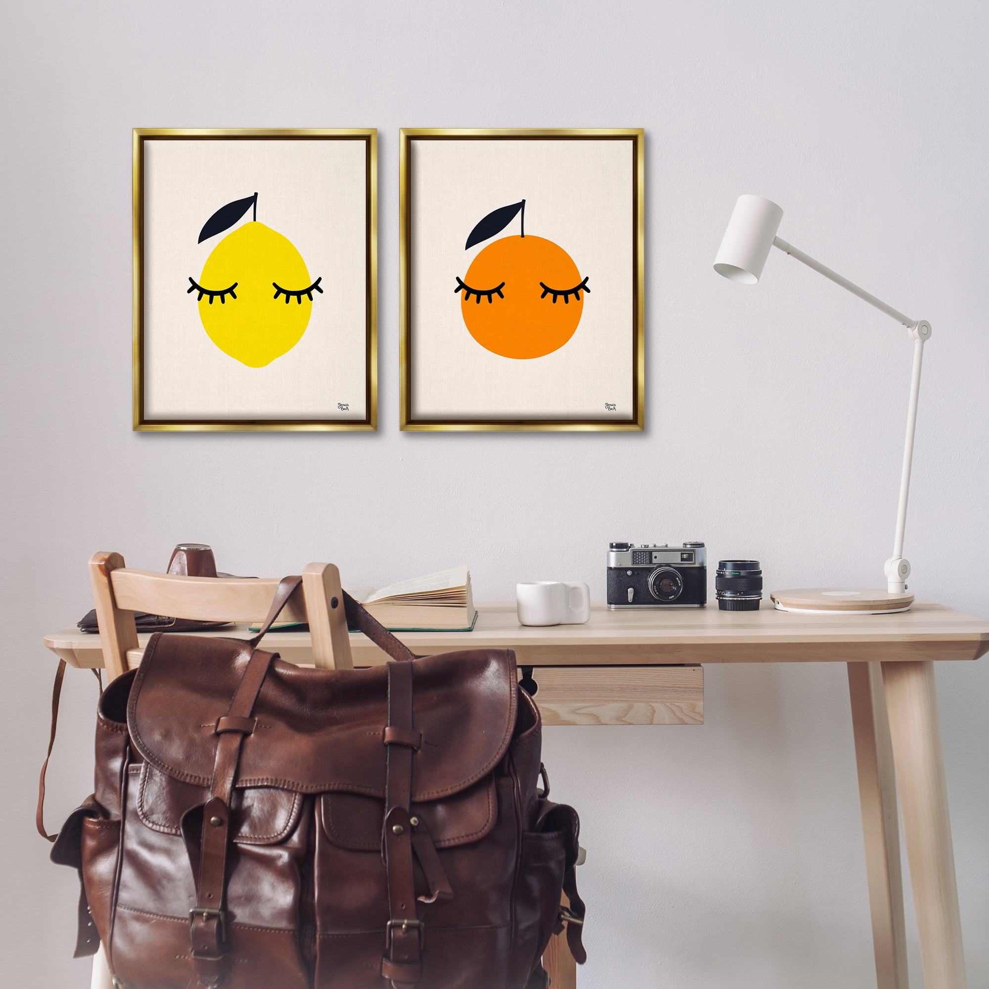 Stupell Industries Lemon & Orange with Eyelashes Food & Beverage Painting Gold Floater Framed Canvas Art Print Wall Art, 17 x 21, Set of 2