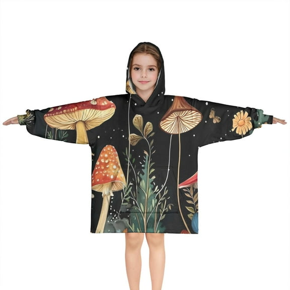 Red Mushroom Frog Black Pattern Blanket Hoodies for Kids 6-13YR Oversize Wearable Blanket Hoodies for Boys Girls Teens
