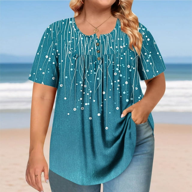 Mefallenssiah T-shirt Plissé à Manches Courtes Col Rond pour Femmes Grande Taille