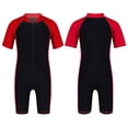 thumbnail image 5 of LiiYii Kids Boys Girls One-piece Swimwear Short Sleeves Zippered Shorty Beach Wetsuit Red&Black 10, 5 of 6