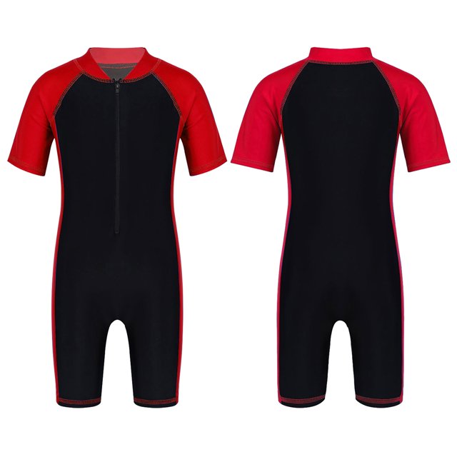 TiaoBug Combinaison de Plongée Surf Snorkeling pour Garçons, une-Pièce Épaisse, Protection UV, Maillot Dermoprotecteur, Maillot de Bain, Combinaison Humide, Rouge&Noir 10