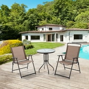 Pellebant Brown 3-Piece Patio Bistro Set, 2 Outdoor Folding Chairs and 1 Table Set