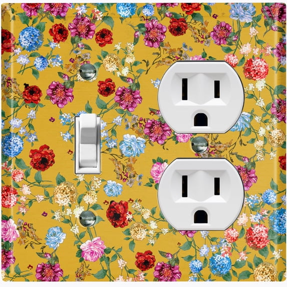 Metal Light Switch Plate Outlet Cover Colorful Floral Garden Wallpaper Yellow ROS038