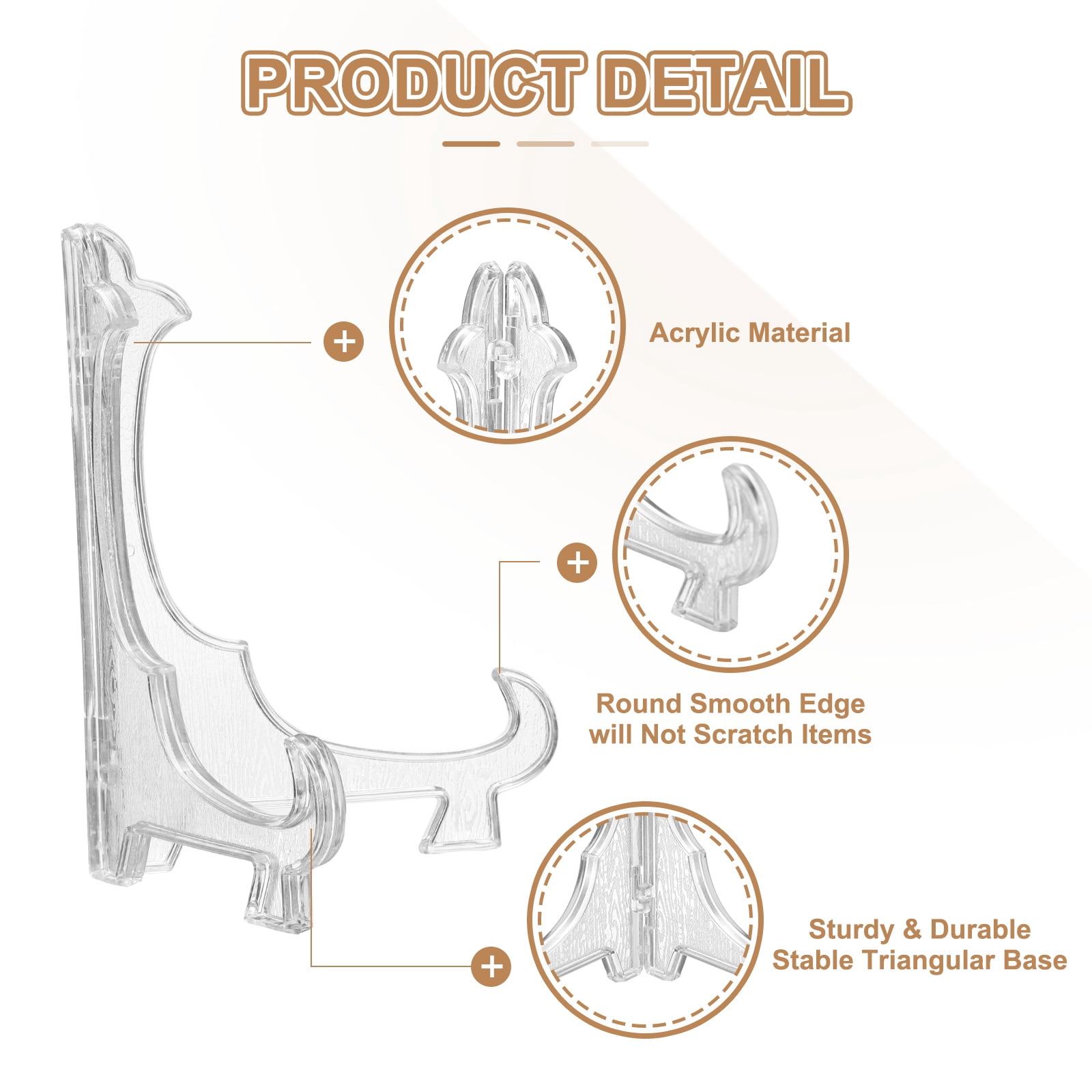 8 Pcs Acrylic Easels Plate Stands, 6.3 Inch Folding Plate Display Stands Holder Easels Plate Holders for Display Frames Decorative Picture Frame Magazine, Clear