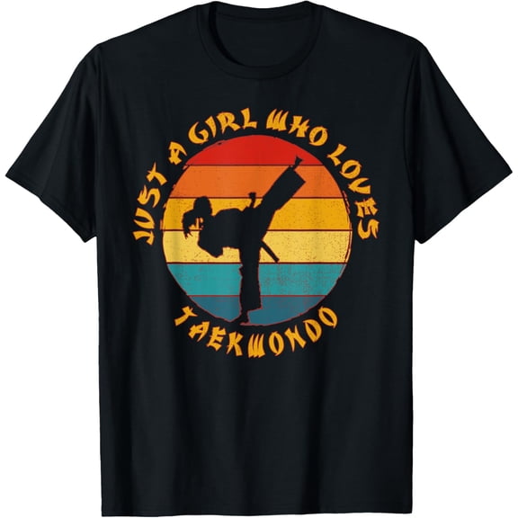 t-shirt Just A Girl Who Loves Taekwondo Martial Art Retro Girl Gift T-ShirtMen and women can wear, black T-shirts, gifts. Age: M,L，XL 2XL, 3XL, 4XL