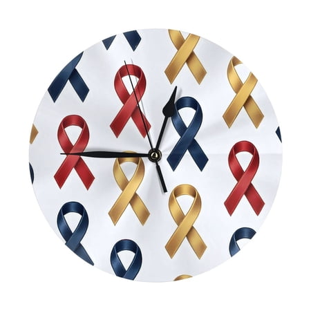 No Frame No Glass Cover Round Wall Clock 9.84in With Tripod For Office Kitchen Living Room Guest Room Dining Room Bedroom Cancer Awareness Ribbon Pattern - Metallic Elegance (1)
