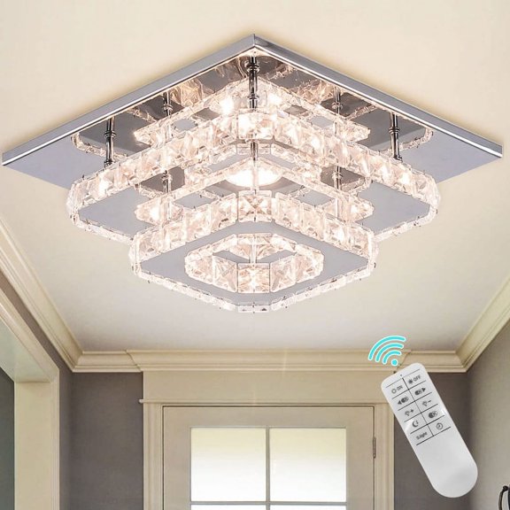 FRIXCHUR Mini Chandelier LED Crystal Ceiling Light 2 Layers Flush Mount Ceiling Light Modern Chandelier Lighting for Hallway Staircase Kitchen Bathroom (Dimmable)