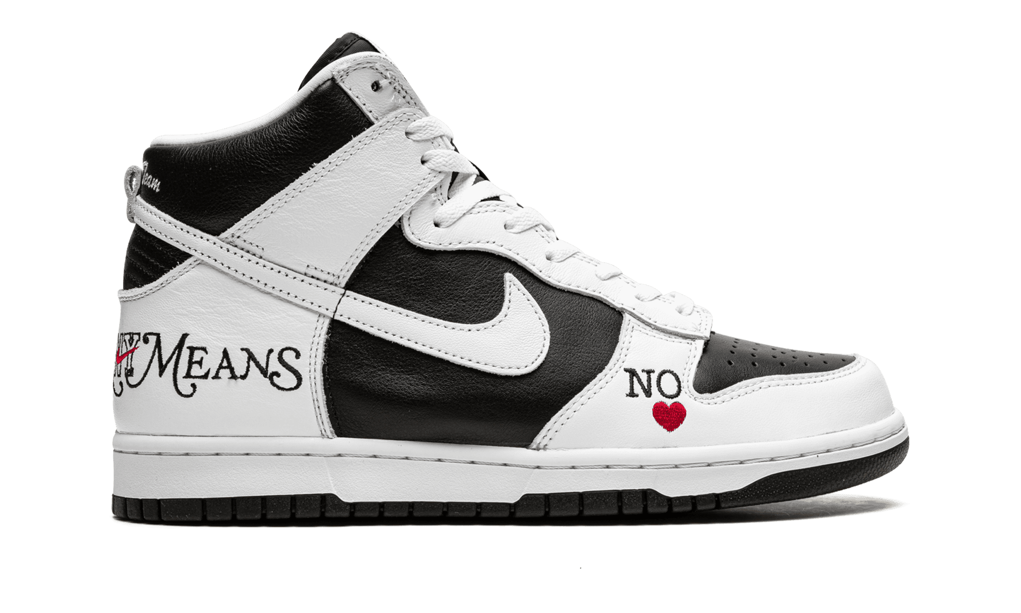 NIKE MENS SB Dunk High "Supreme - By Any Means - White/Black" DN3741 002 DN3741 002 from Stadium Goods