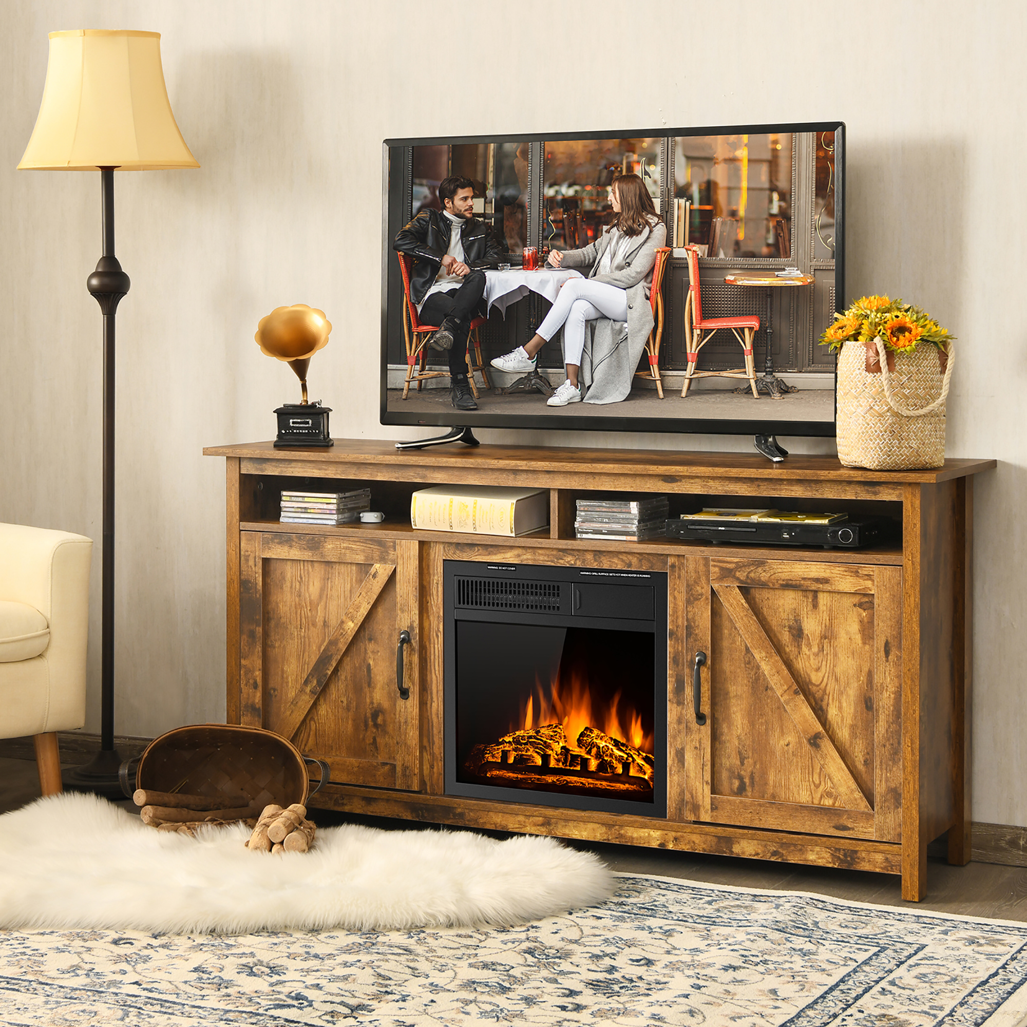 Costway 60'' Industrial Fireplace TV Stand W/18'' 750W/1500W Electric Fireplace - image 2 of 8