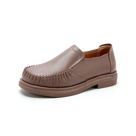 

Rotosw Ladies Flats Non-slip Casual Shoes Comfort Loafers Low Heel Slip On Boat Shoe Work Breathable Bean Paste Color 5.5