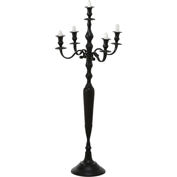 Hamptons Five Candle Candelabra, Rustic Black Finish, Indoor, Centerpiece, Hand Crafted of Cast Aluminum Nickel, Tall, over 3 ft. High, (41.25 Inches)